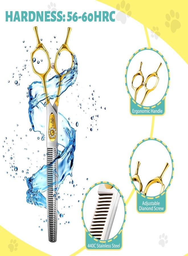 Ethyxe 7" Curved Thinning Shears Dog Grooming –Professional 50-Teeth 440C Stainless Steel Pet Thinners Blender Scissors with Extremely Sharp Blades and Ergonomic Handle - Image 2